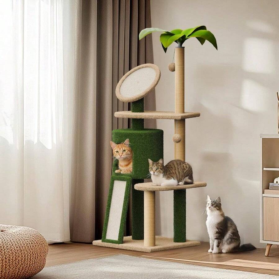 Cactus Cat Tree Green Cat Tree 57in Cat Tower For Indoor Cats Cactus Tower Condo For Kittens And Adults With Scratching Post Dangling Ball Perch Cat Self Groomer - Green - View 1