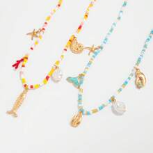 1 pièce Chaîne de taille élastique style vacances avec étoile de mer et coquillage perles, chaîne de corps de sirène sexy pour femmes, style INS