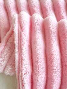 1pc Solid Color Striped Plaid Soft Warm Fleece Blanket, Suitable For Bedroom Decor, All Seasons, Gift, Comfortable Soft Ladies Throw Blanket, Machine Washable, Modern Style Multi-Purpose Soft Cozy Blanket, Christmas, Halloween Wool Blanket Gift, Bedroom Decor, Picnic Blanket, Mother's Day Gift, Wide Stripe Faux Rabbit Fur Flannel Throw Blanket, Leisure Nap Blanket, Office Small Throw - Pink - View 5