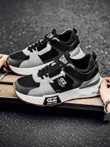 男士时尚厚底撞色厚底运动鞋，透气舒适运动鞋，系带户外跑步鞋 - 黑色 - 查看 6