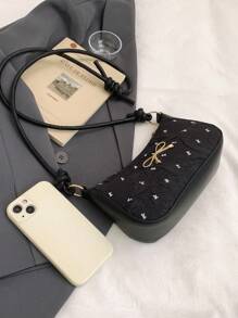 Nueva bolsa de mujer de moda casual, de un solo hombro, de PU en color negro/caqui/café, con lazo y herrajes metálicos, bolsa para monedas y bolsa de maquillaje