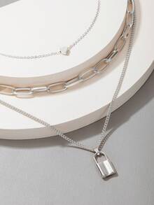 1 mặt dây chuyền hình trái tim nhiều lớp, thích hợp cho trang phục hàng ngày của phụ nữ, thích hợp cho các bữa tiệc và quà tặng - Bạc - Xem 2