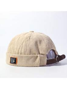 1pc Unisex Vintage Solid Knitted Beanie, Adjustable Corduroy Hip Hop Cap