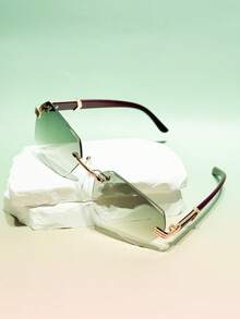 1 副男女通用复古木纹方形无框太阳镜，高品质，时尚百搭，适合所有场合