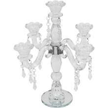 Crystal Candle Holder, Elegant 5-Arm Crystal Candelabra Candlestick Candle Holder, Multifunctional Tabletop Decoration Centerpiece For Home, Wedding, Event, Party, Festival (Clear) - Clear - View 1