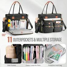 Laptop Tote Bag For Women Teacher Tote Bag 15.6 Inch Work Bags Professional Computer Messenger With Insulated Pocket, Laptop Briefcase For Office, College, Nursing, Canvas Tote Bag, Gift For Her, Bridesmaid Gift Bag, Best Friend Gift - 黑色 - 查看 3