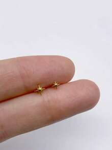 EleRunis 1PC 925 Sterling Silver Star 5/6/8 Mm Flat Back Cartilage Helix Piercing Jewelry For Women Daily Wear Wedding Party Engagement Anniversary Valentine's Day - Gold - View 4