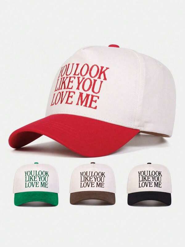 1pc Men's "You Look Like You Love Me" Embroidered Letter Trucker Hat, Casual Street Fashion Baseball Cap, Spring/Autumn Outdoor Travel Beach Vacation