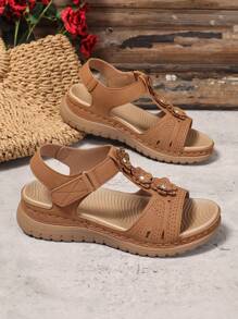 Sandalias de punta abierta de talla grande de estilo casual para 2025, sandalias romanas para mujer con hebilla y diseño de cierre de para uso en exteriores