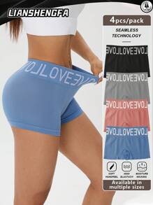 LianShengFa 4 Stück Buchstaben Taillenbund nahtlose Mieder-Formende Höschen, Hohe Dehnbarkeit atmungsaktiver Mesh-Stoff Damen Unterwäsche, Bequem weich sitzende Damen Höschen