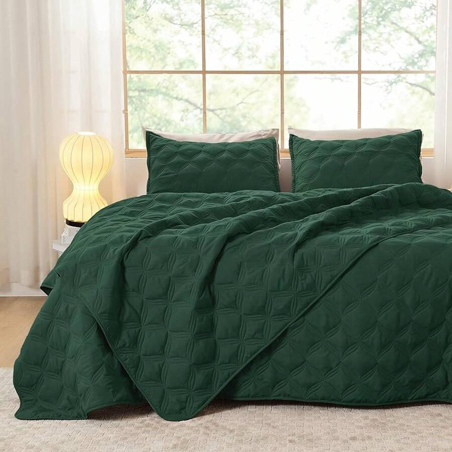 Size Quilt Bedding Set Teal - Full Lightweight Comforter Bedspreads & Coverlets Turquoise - Bedding Cover Bed Decor All Season - 3 Pieces (1 Quilt, 2 Pillowcases) - 07 - 翠綠色 - 查看 1