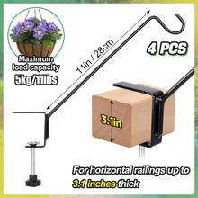 Soporte colgante para alimentador de aves para baranda - Paquete de 2 soportes de acero resistente para colgar macetas u otros objetos en la baranda del balcón o terraza, con una abrazadera ajustable de 3,1 pulgadas, 11 pulgadas de largo - 4 - Ver 2