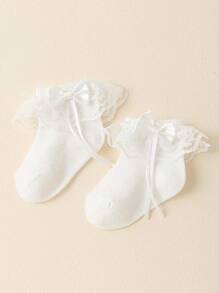 3 Pairs Of Girls' Spring And Summer White Princess Style Lace Mesh Breathable Lace Socks With Bow Accessories Sweet And Suitable For Daily Life Or Gatherings