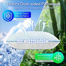 Adjustable Cooling Gel Memory Foam Pillows Queen Size For Sleeping 1 Pack,Firm Thick Bamboo Rayon Shredded Foam Bed Pillows For Side, Back, Stomach Sleepers Washable Breathable Pillowcase,College Dorm - Đen và trắng - Xem 2