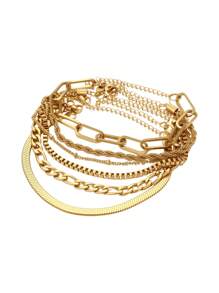 6pcs Set Simple Stainless Steel Twist Chain Bracelets, Suitable For Women's Daily Wear
