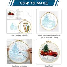 Christmas Embroidery DIY Kit [Bells/Red Truck/Christmas Tree], Includes Embroidery Frame, Needle, Thread, Printed Fabric, Beginner Cross Stitch Set, Christmas Decor Handmade Gift, Limited Time Offer