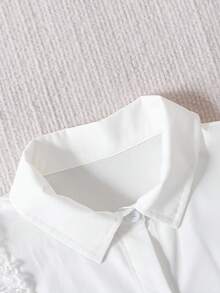 女童优雅花卉装饰拼接无袖衬衫和不对称裙裤两件套，春夏 - 卡其色 - 查看 3