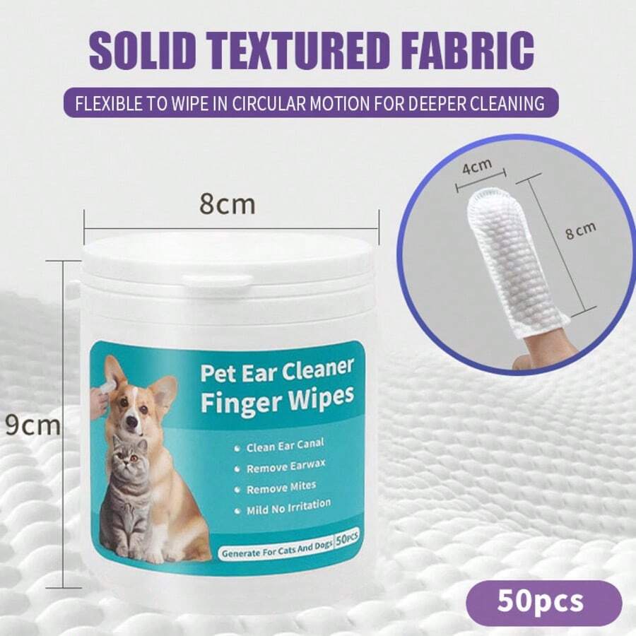 50 Pet Ear Cleaning Wipes, Disposable Non-Woven Finger Wipes For Dogs And Cats, Universal Deodorizing Ear Care, Mild, Non-Irritating And Odorless Ear Cleaner