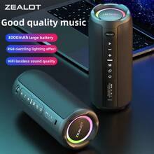 ZEALOT S49PRO 20W 无线音箱，便携式蓝牙音箱，适用于户外，配备 3000mAh 长效电池、RGB 灯光，续航时间长达 8 小时，兼容智能手机/平板电脑/电视，支持 SD 卡/USB/AUX 输入，支持菊花链配对，适用于汽车、户外、露营、海滩、派对等场合。 - 黑色 - 查看 3