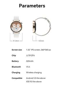 Microwear 1.32英寸全触控智能手表，适用于iOS和安卓系统，配备两条表带，支持消息通知、健身追踪、100多种运动模式、天气预报、秒表、计时器、闹钟和语音助手。 - 藍色+白色皮帶 - 查看 10
