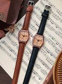 1 pieza/Set Reloj de mujer de cuarzo con diseño minimalista y creativo con forma de barril de vino y escala romana