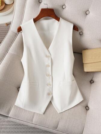 Veste en couleur unie pour femme, col en V, coupe slim, mincissante, pour le printemps/automne, style mode décontracté, portable