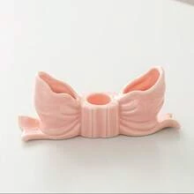 1pc Handmade Nordic Style Asymmetrical Ceramic Bow Candle Holder, High-Quality Home Decor Item, Suitable For Holidays, Parties, Gifts And Blessings
