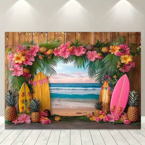1pc, Tropical Seaside Background, Summer Beach, Palm Trees On The Hawaiian Island Photography Background, Polyester Material, Photo Background, Video Wall Background, Hanging Cloth, Party Banner, Party Photo Background, Party Supplies