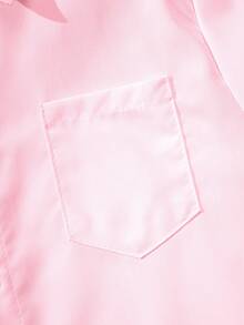 男童休闲校园风格口袋装饰粉色短袖衬衫，适合正式活动、派对、表演 - 粉色 - 查看 5