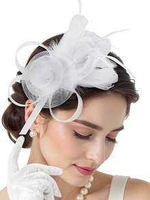 1 件优雅羽毛和网状发带头饰，新娘婚礼头饰，花冠头饰，适合舞会、派对、母亲节、骄傲月、返校、感恩节、圣诞节、狂欢节节日礼物返校、万圣节 - A - 查看 13
