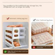 30 Eggs Refrigerator Holder - Automatic Rolling Refrigerator Egg Organizer, Space Saving Egg Dispenser Holder, 4 Tier Refrigerator Egg Holder, Large Capacity Egg Dispenser For Refrigerator Kitchen Storage Holiday Gift - 白色 - 查看 4