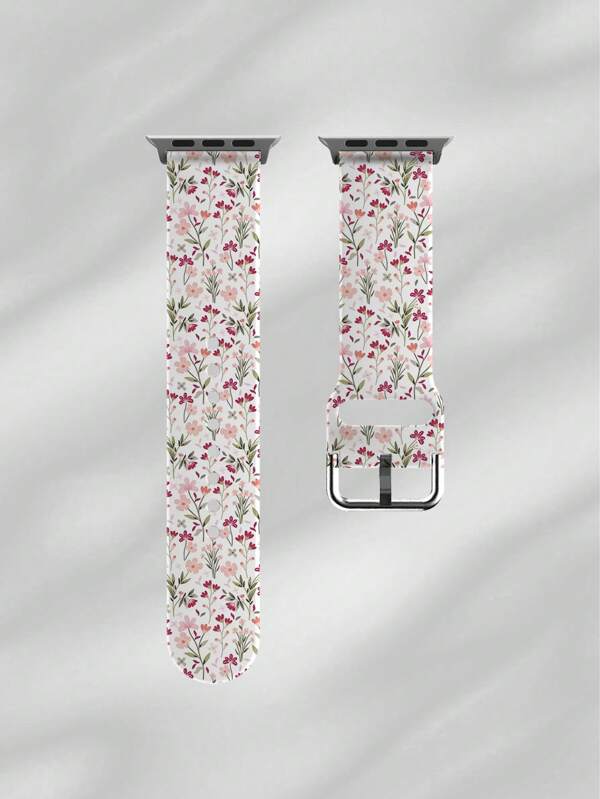1pc Soft, Elastic And Breathable Cute Pink Floral Replacement Band Compatible With Apple Watch 38mm 40mm 41mm 45mm 44mm 42mm 49mm, Fashionable Casual Multi-Color Silicone Strap For Apple Watch Ultra Series, S10/SE/9/8/7/6/5/4/3/2/1