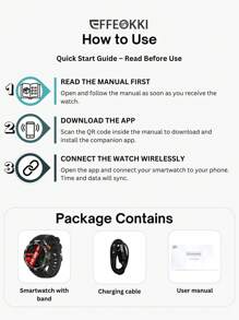 EFFEOKKI Effeokki 1.7 Inch Large Round Screen Rugged Smartwatch For Men With Wireless Calling, IPS Display, Altitude Air Pressure, Compass, LED Flashlight, 600mAh Large Battery, IP68 Waterproof, 100+ Sports Modes, Fitness Tracker Compatible With Iphone Android Phone