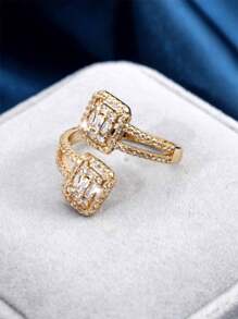 1 pieza Anillo de dedo con diseño geométrico cúbico de plata, accesorio de joyería versátil de uso diario para mujeres