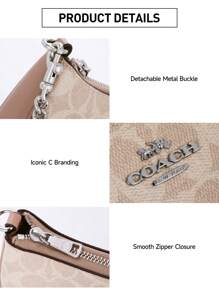 Coach Teri 20 Bolsas de Ombro para Mulheres, Bolsa Hobo Linda em Lona com a Marca Registrada, Mini Bolsa Clutch com Fecho de Zíper, Bolsa Crescent com Alça Destacável