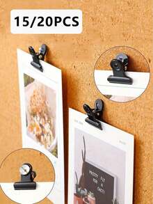 15/20 件带别针的图钉夹，用于学校、艺术和工艺品、公告板上的照片文件、无孔隔墙的图钉固定（黑色） - 彩色 - 查看 3