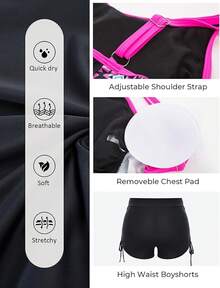 Womens Plus Size Striped Printed Strappy Tankini Top With Shorts Two Pieces Swimsuit - Floral Print - View 5