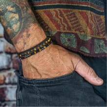 1pc New Tiger Eye Black Agate Natural Stone Beaded Bracelet, Adjustable Multi-Layer Woven Bracelet For Women & Men, Durable