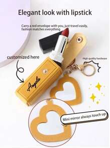 1pc Customizable Lipstick Holder, Can Customize Text, Name, Convenient Portable Lipstick Pouch With Creative Mini Mirror And Keychain, PU Leather, Suitable As Bridesmaid Gift, Birthday Gift, Grandma Gift, Anniversary Gift, Valentine's Gift, Mother's Day Gift, Best Friend Gift, Gift For Mom, Gift For Girlfriend, Gift For Her, Gift For Wife