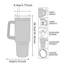 1 件 1200 毫升/40 盎司手柄保温杯，304 不锈钢真空保温车载旅行杯，可保温/保冷