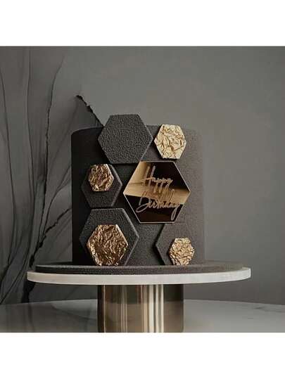 6件套，亚克力六边形生日蛋糕装饰品 - 易于使用