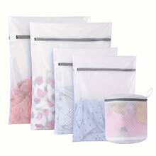 Conjunto de 3 sacos para roupa suja, sacos de lavagem de malha de poliéster grossos com zíper de alta qualidade, saco protetor para máquina de lavar e secar para roupas delicadas, roupas com zíper, casacos, sutiãs, roupas íntimas, meias, meias-calças etc., ideal para armazenamento e organização de lavanderia/viagens - Branco - Ver 2