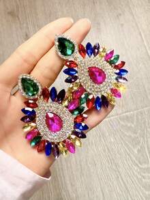 1 Pair Fashionable Colorful Glass Zirconia Crystal Sunflower Stud Earrings, Classic Luxury European And American Style, Elegant And Versatile