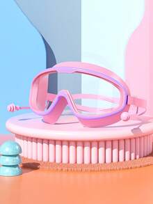 1pc 3-10 Years Old Children Anti-Fog HD Large Frame Swimming Goggles, Waterproof Anti-Fog Transparent And Comfortable Won't Strangle Eyes Swimming Goggles, Silicone Earplugs One-Piece Goggles, Suitable For Children's Swimming And Diving Use