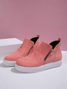 女士踝靴和短靴，女鞋，冬靴，米色靴子，女鞋，平底鞋，新款鞋，短靴，女鞋，高跟拉链靴 - 粉色 - 查看 7