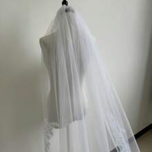 White Ivory Lace Appliques Tulle Long Cathedral Wedding Veils Lace Edge 1T Bridal Veils 3 Meters Veu De Noiva