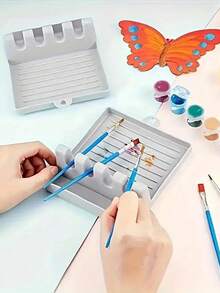 4-Slot Paint Brush & Brush Holder With Multiple Decorations, Convenient For Painting Learning,Back To School,School Supplies