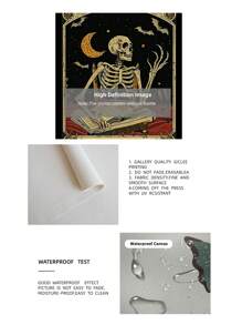 1 pieza Impresión de arte de pared de lector de tarot gótico, Halloween esqueleto amante de los libros, póster de bruja de biblioteca con símbolos sagrados, decoración sin marco de academia oscura para dormitorio espeluznante/rincón de lectura, regalo místico y decoración de fiesta (Impresiones de pared ocultas de vuelta al colegio)