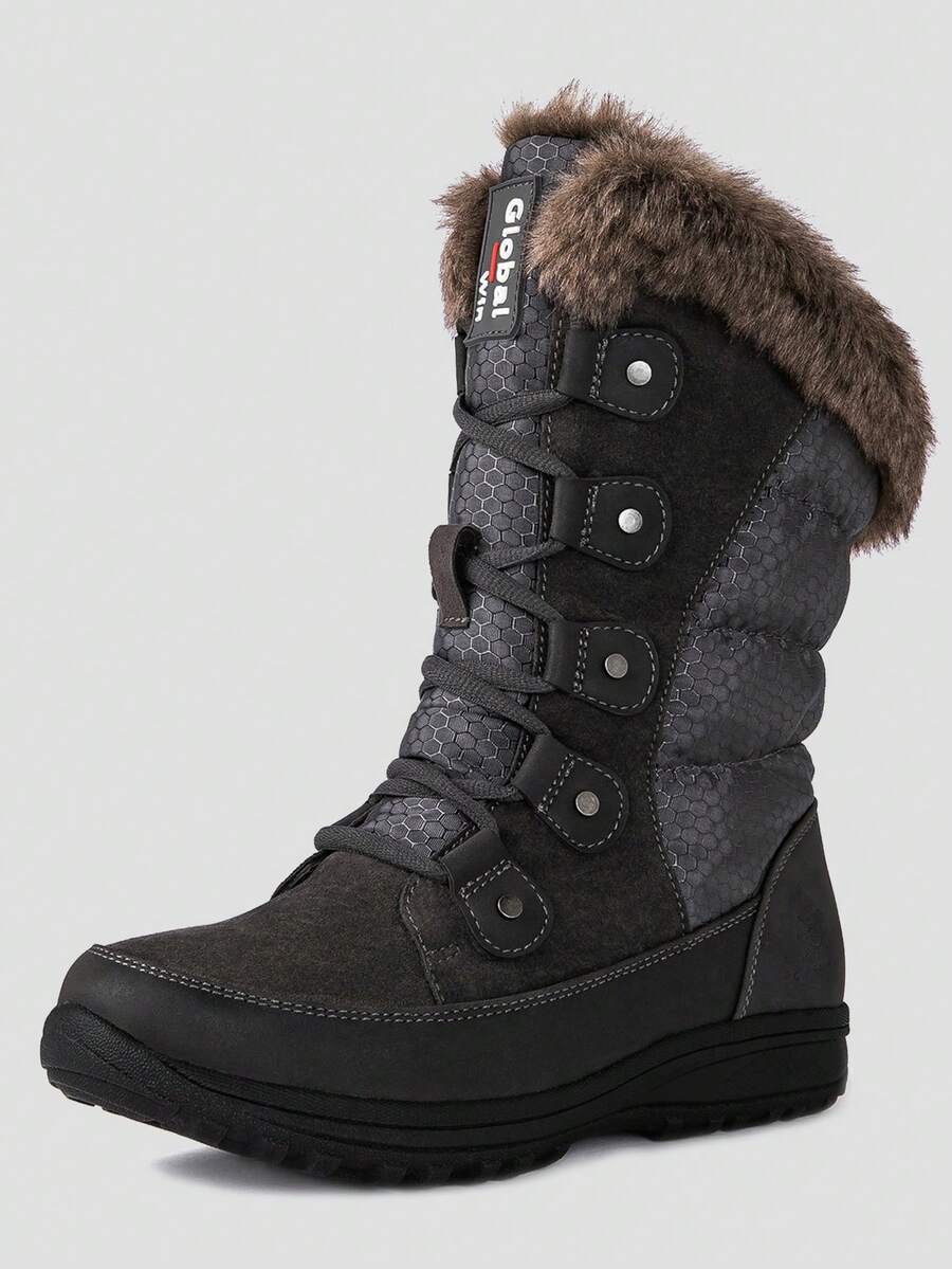 GLOBALWIN Women's Snow Boots Mid Calf Warm Winter Fashion Boots Comfortable Lace-UpWaterproof Boots Insulated Non-Slip Outdoor Shoes For Women - 1817-6GREY - 查看 1