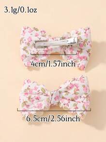 2 piezas Pinzas para el cabello con moño de niña con estampado floral, pasadores para el cabello con flor simple y linda, accesorios de moda para el cabello para volver a la escuela